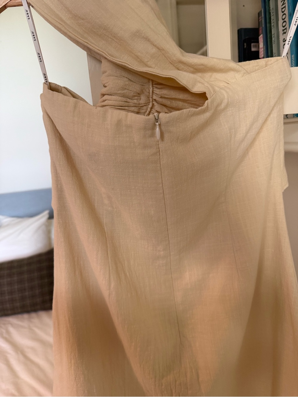 NWT! Sabo Dimmi Dress Women’s Size M 6 Beige Cotton Sleeveless One Shoulder Mini - Picture 6 of 16